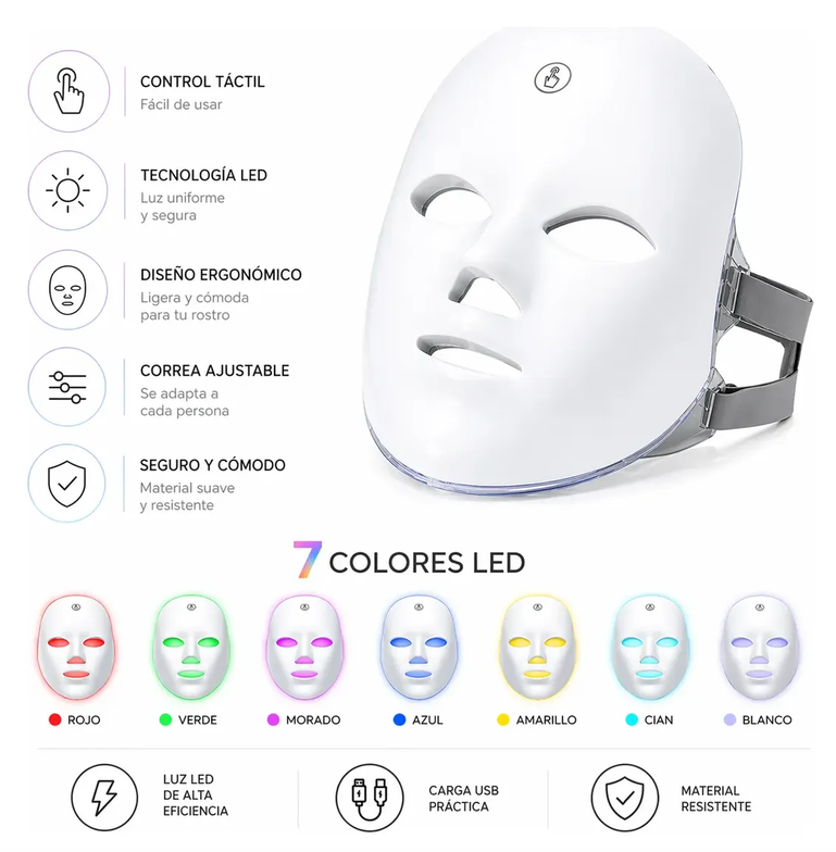 Máscara LED Facial | Terapia de 7 Colores